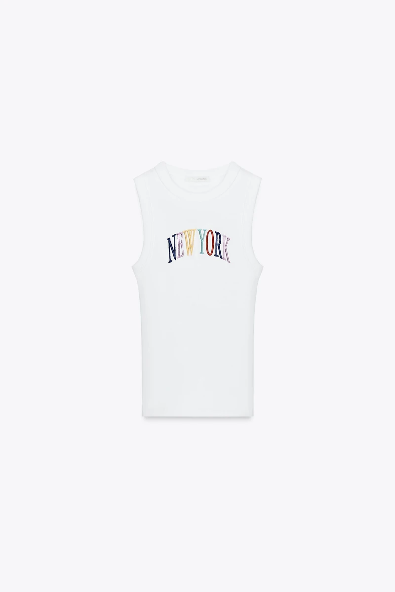 EMBROIDERED TEXT TOP