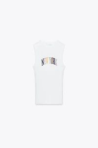 EMBROIDERED TEXT TOP