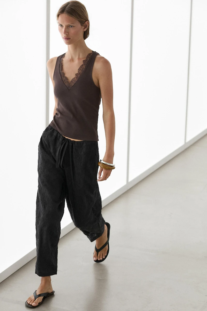 V-neck top with lace detail