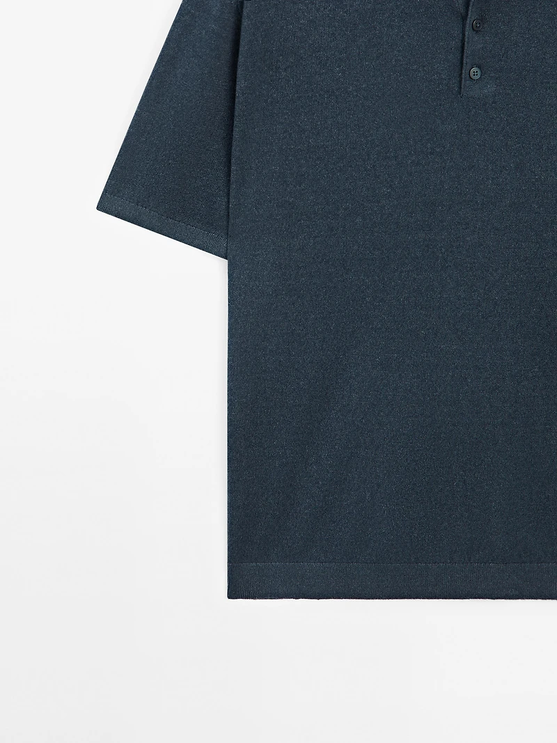 Linen blend knit polo shirt