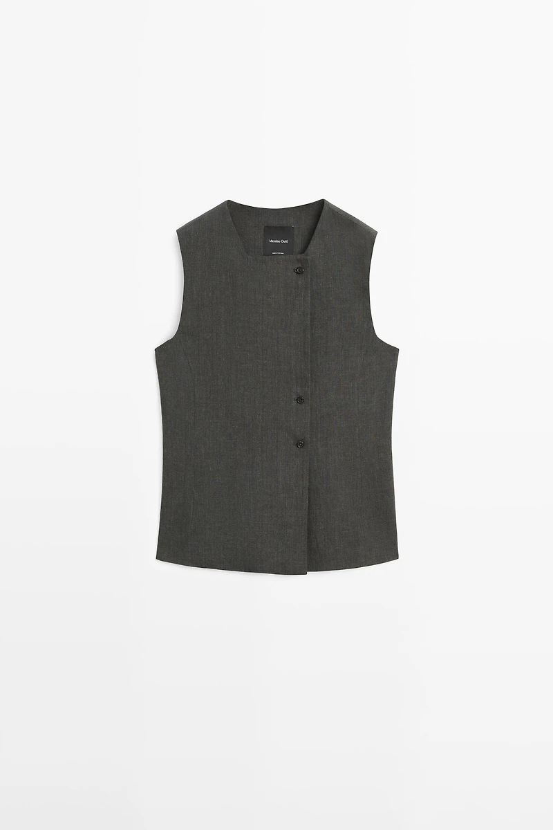 Gilet mélangé croisé boutons lin