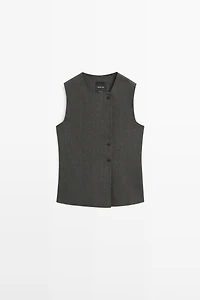 Gilet mélangé croisé boutons lin