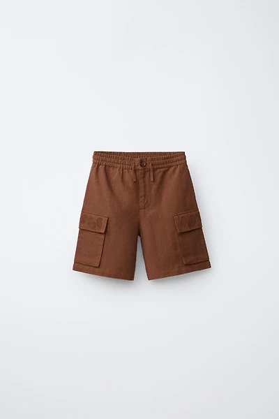 EMBROIDERED LINEN COTTON SHORTS