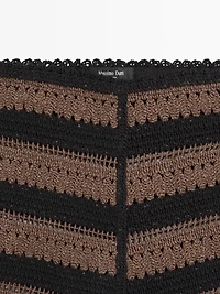 Striped cotton crochet shorts