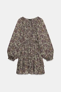 METALLIC THREAD PRINTED MINI DRESS