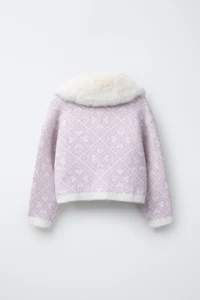 JACQUARD KNIT CARDIGAN WITH DETACHABLE FAUX FUR COLLAR SKI COLLECTION