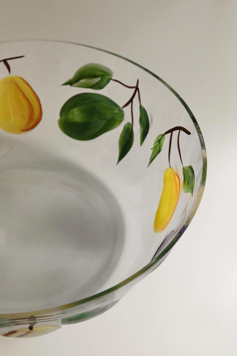 FRUIT PRINT GLASS SALAD BOWL
