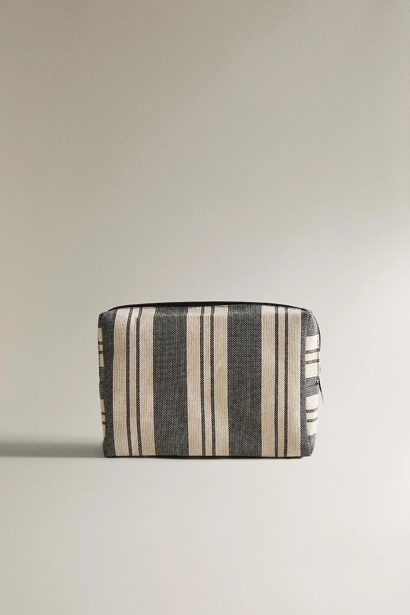 STRIPED WATERPROOF COTTON MAKEUP BAG