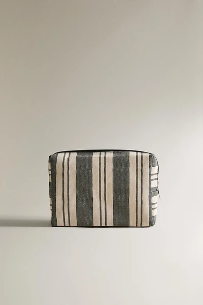 STRIPED WATERPROOF COTTON MAKEUP BAG
