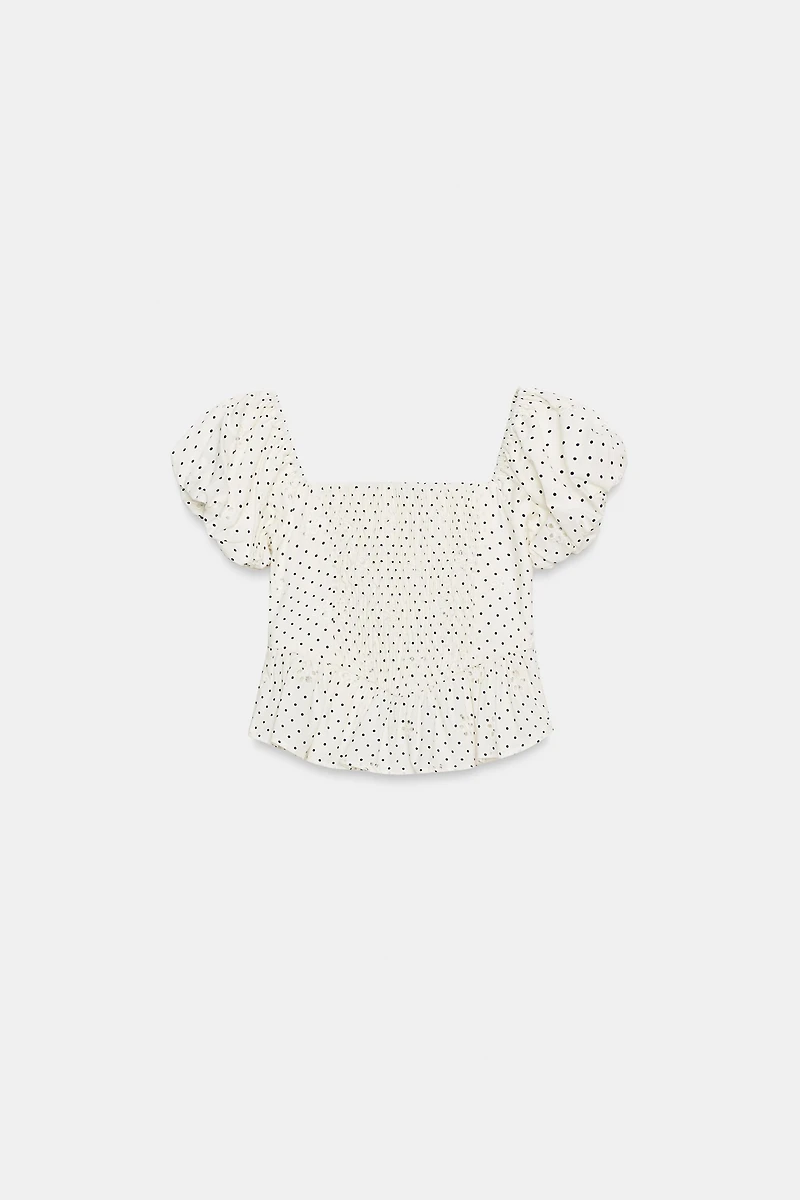 PRINTED EYELET EMBROIDERED TOP