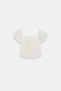 PRINTED EYELET EMBROIDERED TOP