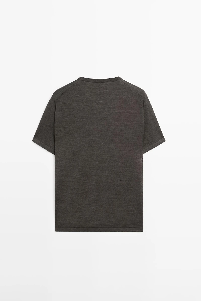 T-shirt en maille de laine mérinos mélangée