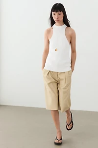 Cotton blend halter top with ribbed detail