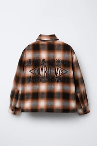 PLAID FAUX SHEARLING LINED OVERSHIRT