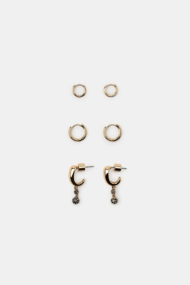 PACK OF 3 SPARKLY HOOP EARRINGS