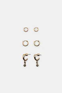 PACK OF 3 SPARKLY HOOP EARRINGS