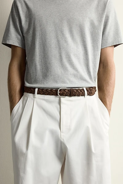 WAXED EFFECT BRAIDED LEATHER BELT