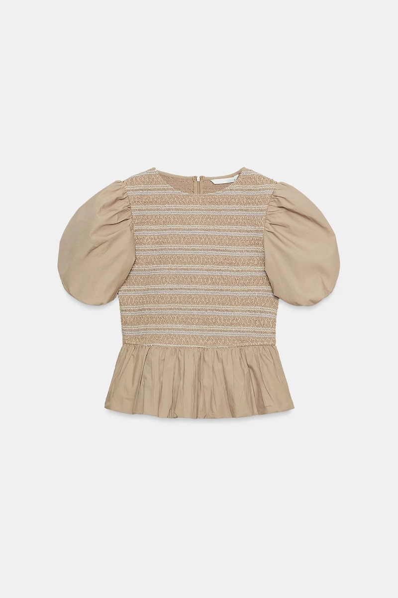 EMBROIDERED SMOCKED BALLOON TOP