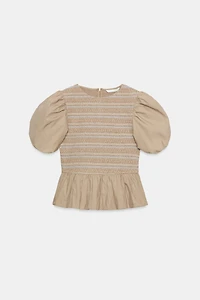 EMBROIDERED SMOCKED BALLOON TOP