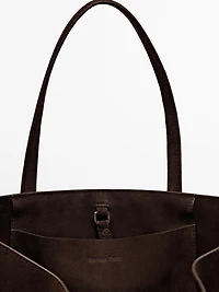 Split suede maxi tote bag