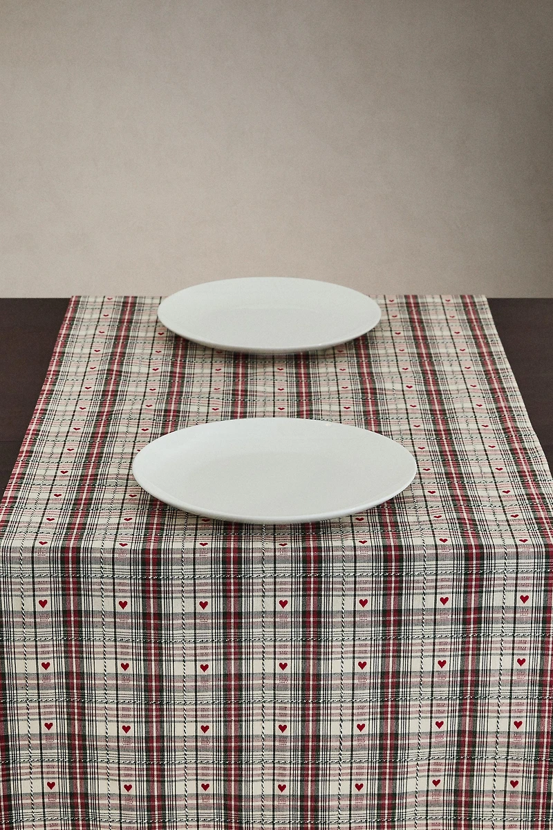 CHEMIN DE TABLE CŒUR NOËL FIL TEINT