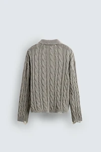 DISTRESSED BRAIDED TEXTURED POLO SHIRT