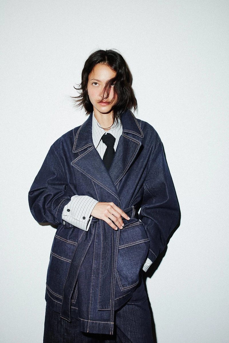 TRF DENIM SHORT TRENCH COAT