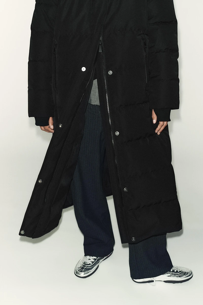 EXTRA LONG WATER REPELLENT WINDPROOF HOODED DOWN COAT