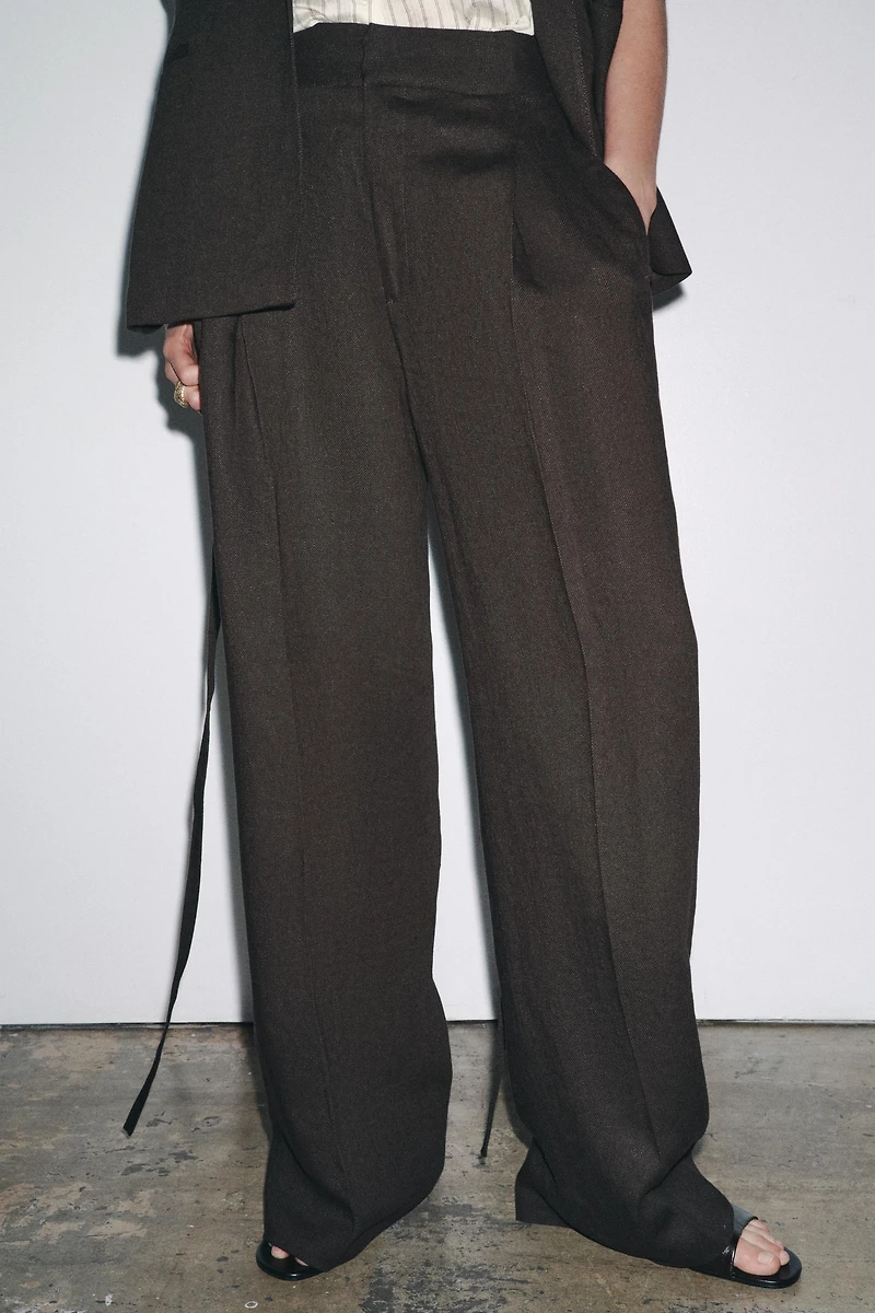 PLEATED LINEN BLEND PANTS ZW COLLECTION