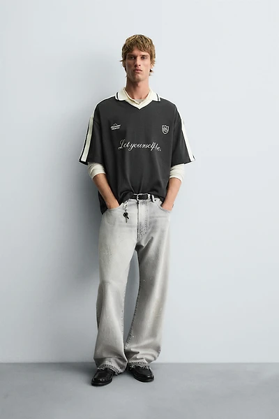 RETRO FOOTBALL PRINT POLO SHIRT