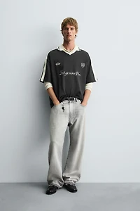 RETRO FOOTBALL PRINT POLO SHIRT