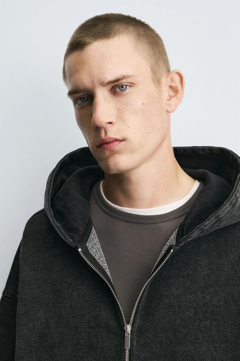 WASHED HOODED ZIP SWEATSHIRT