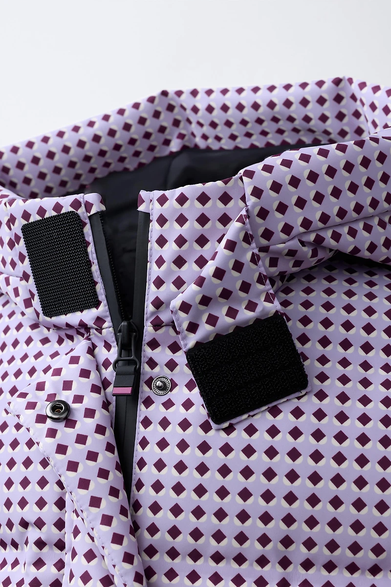 DOUDOUNE 80% DUVET ET 20% PLUMES IMPRIMÉ GÉOMÉTRIQUE WATER RESISTANT COUPE-VENT SYSTÈME RECCO® COLLECTION SKI