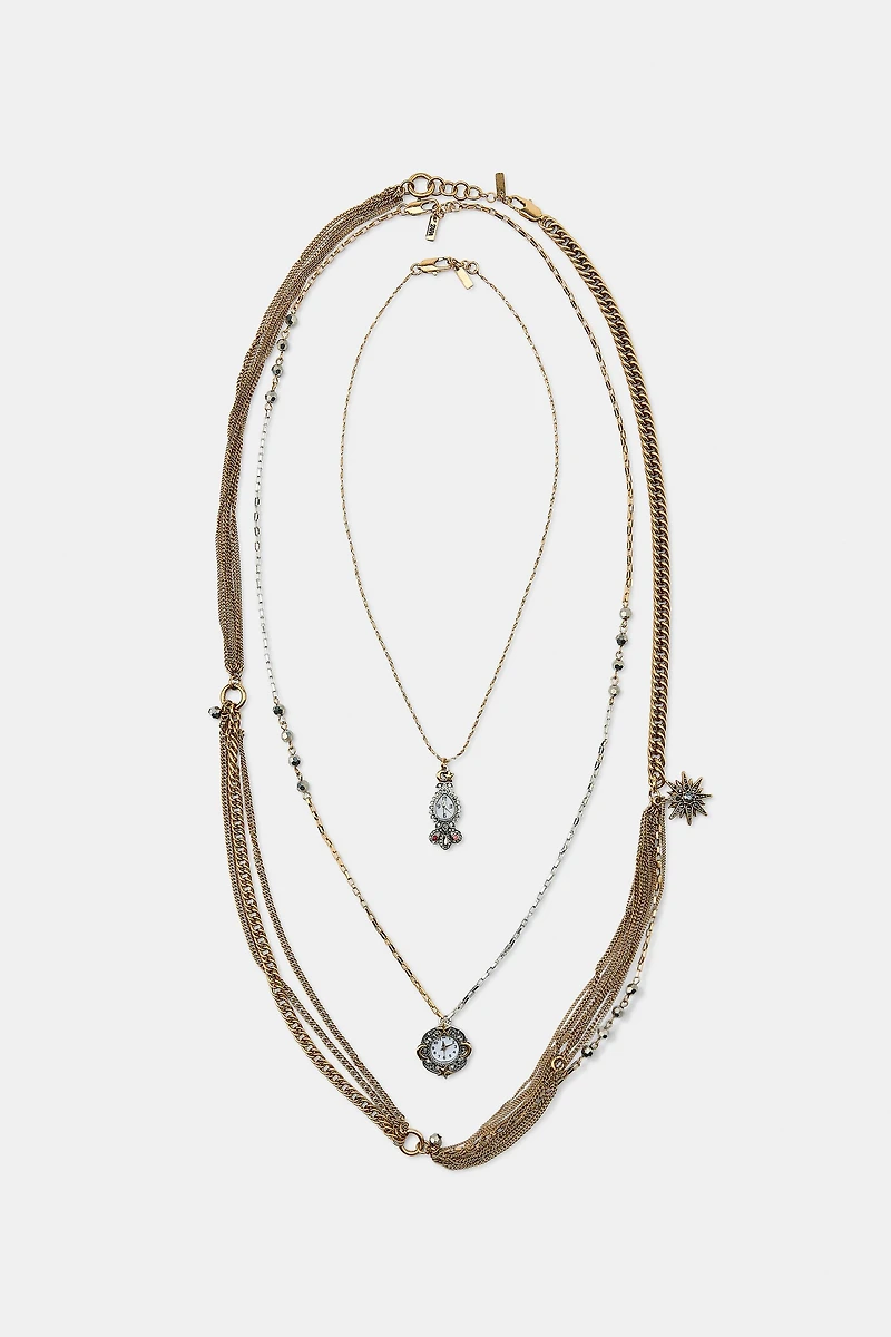 PACK OF 3 WATCH CHARM NECKLACES