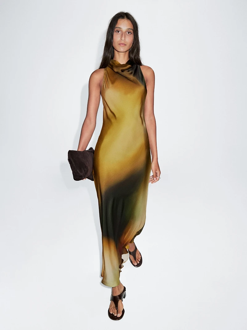 Long printed halterneck dress