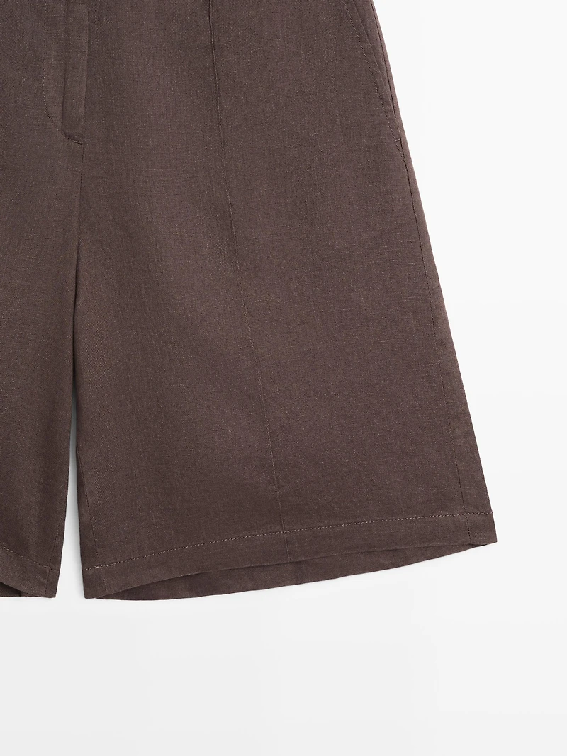 100% linen short Bermuda shorts