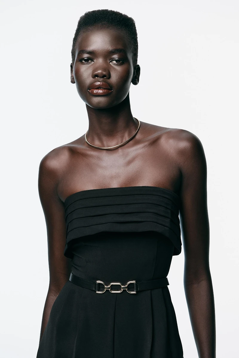 CREPE BUSTIER JUMPSUIT WITH BELT