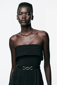 CREPE BUSTIER JUMPSUIT WITH BELT