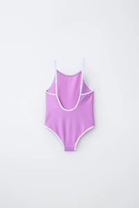 6-14 YEARS/ TEXTURED SWIMSUIT WITH CONTRASTING PIPING