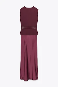 ROBE MIDI COMBINÉE GILET CEINTURE