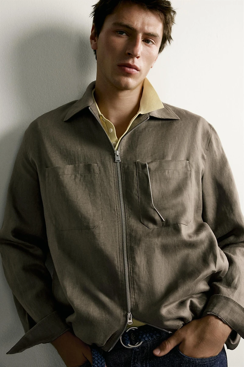100% LINEN ZIP OVERSHIRT