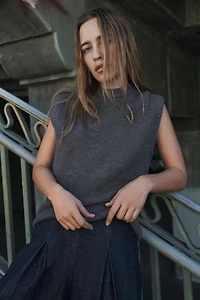 WOOL BLEND VEST TOP WITH SHOULDER PLEATS