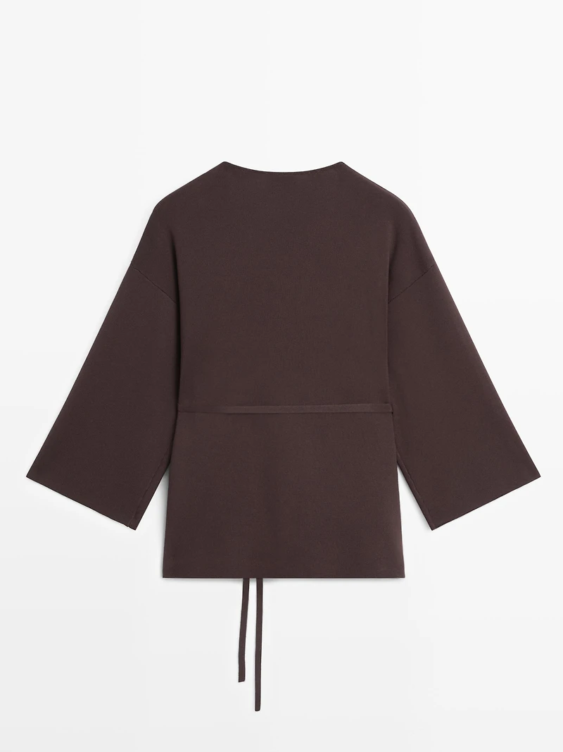 Kimono fluide en maille avec ceinture