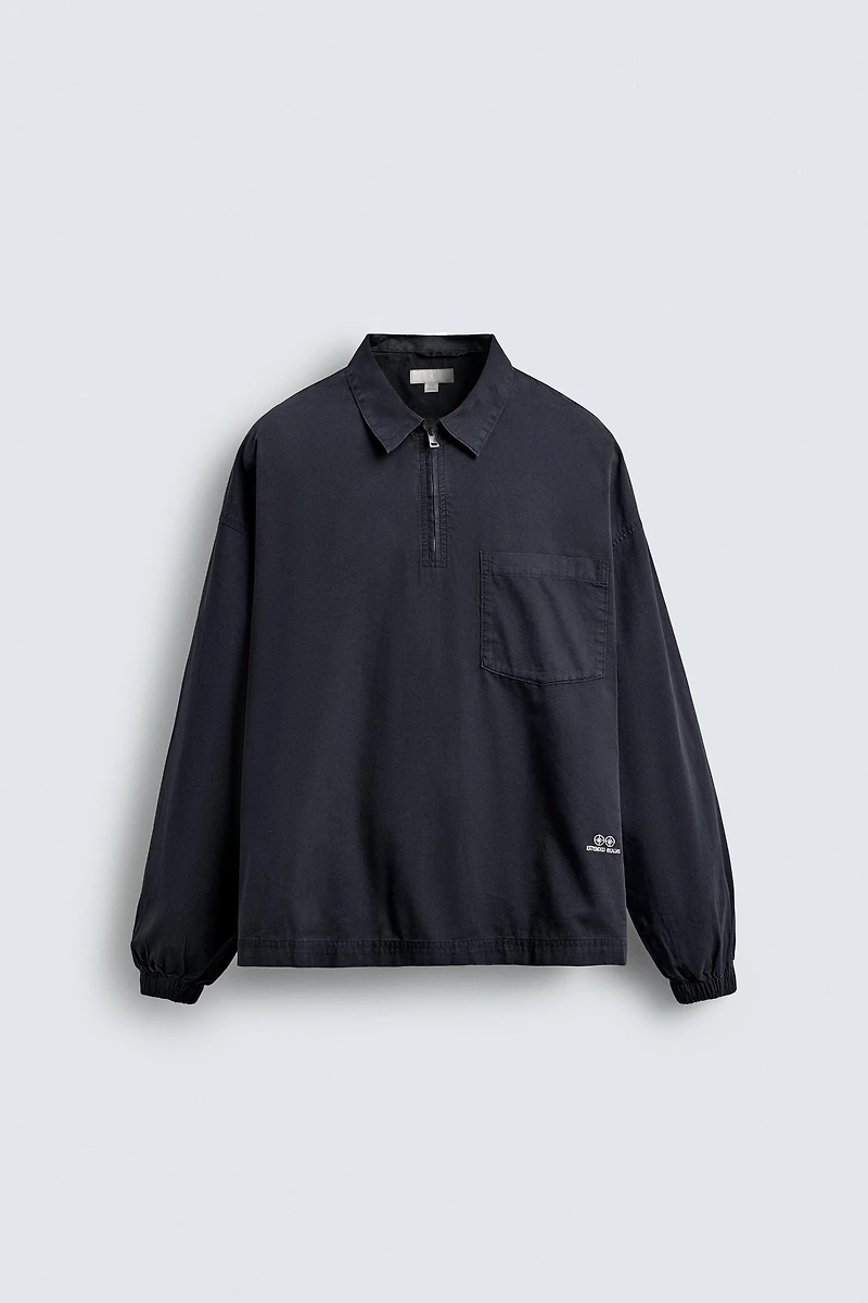 DENIM ZIP-UP POLO SHIRT