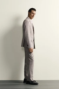 CHECKED WOOL BLEND PLEATED SUIT PANTS