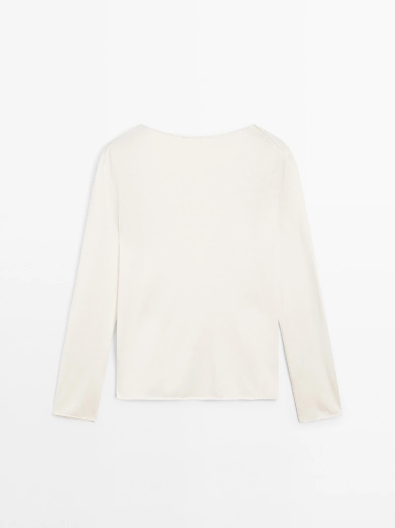 Wool blend boat neck sweater