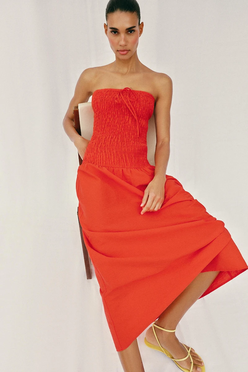 SMOCKED MIDI DRESS