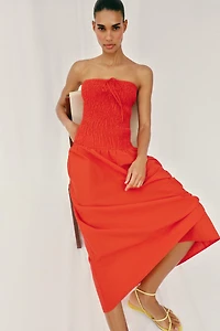 SMOCKED MIDI DRESS