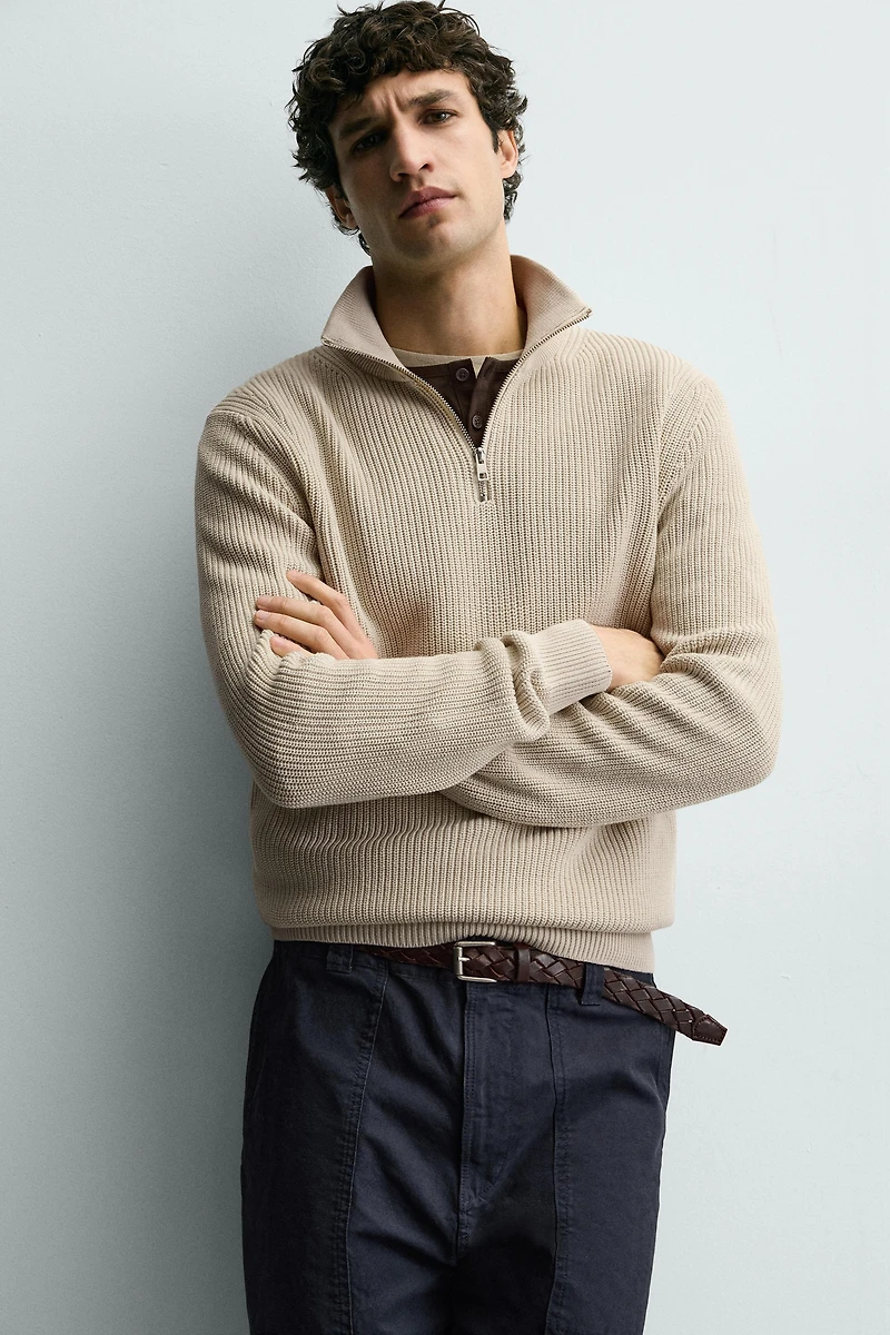 PURL KNIT QUARTER-ZIP JUMPER