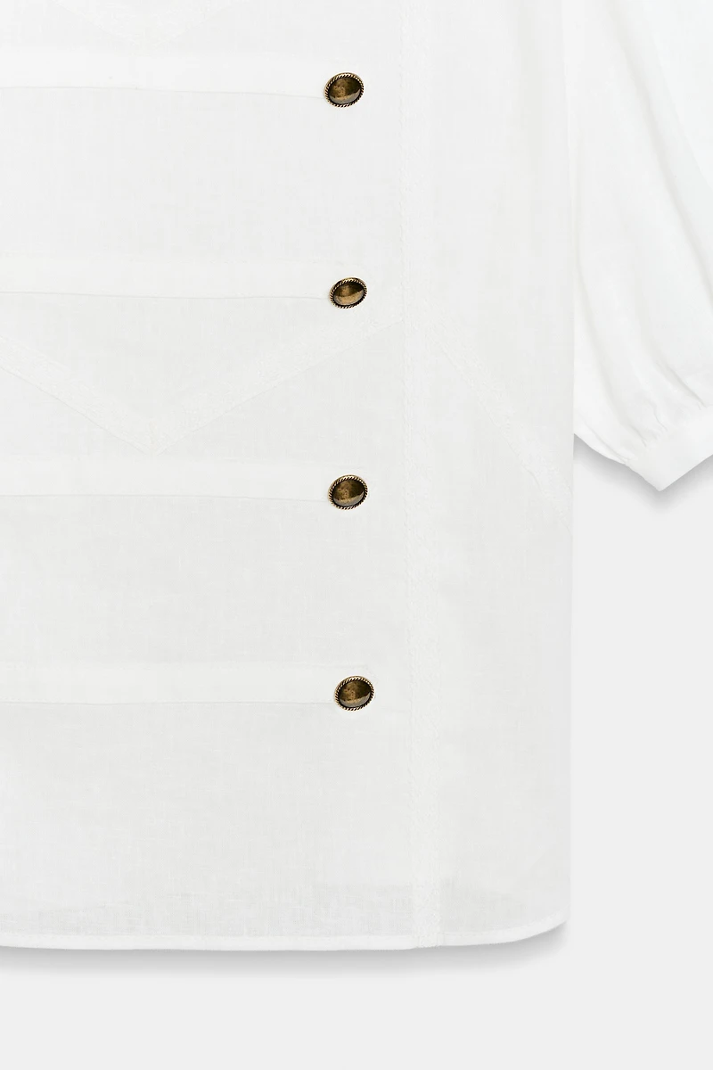 PUFF SLEEVE FIREMAN CLASP SHIRT